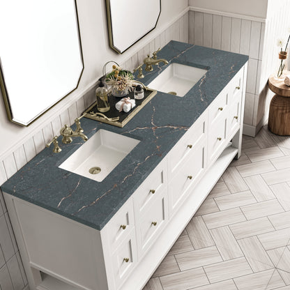 James Martin Vanities Breckenridge 72" Bright White Double Vanity With 3 cm Parisien Bleu Top