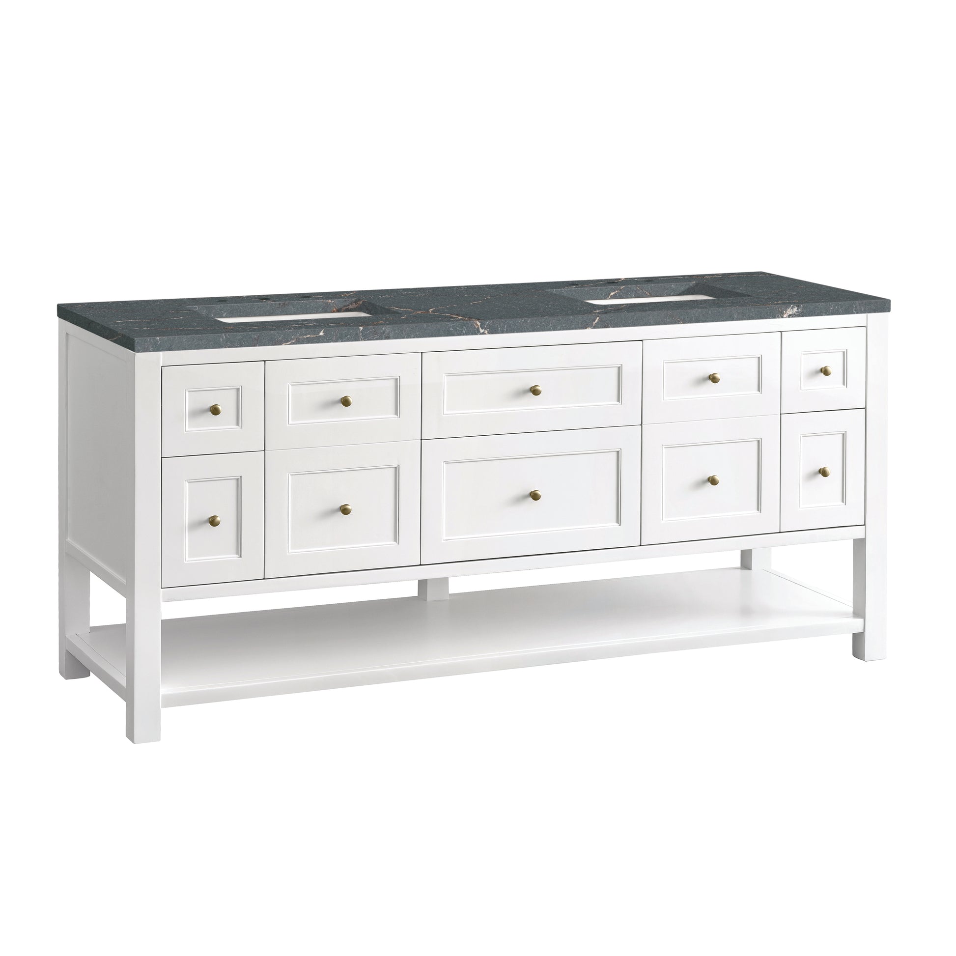 James Martin Vanities Breckenridge 72" Bright White Double Vanity With 3 cm Parisien Bleu Top and FreePower Wireless Charger