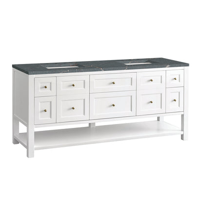 James Martin Vanities Breckenridge 72" Bright White Double Vanity With 3 cm Parisien Bleu Top and FreePower Wireless Charger