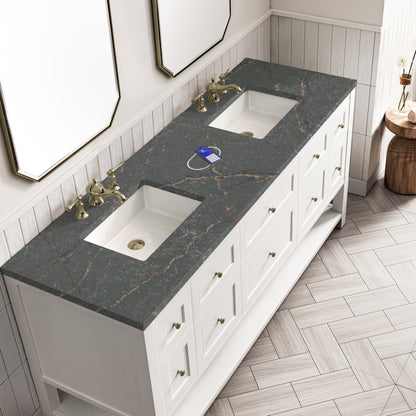 James Martin Vanities Breckenridge 72" Bright White Double Vanity With 3 cm Parisien Bleu Top and FreePower Wireless Charger