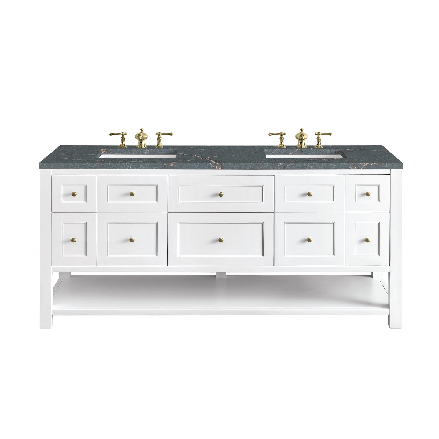 James Martin Vanities Breckenridge 72" Bright White Double Vanity With 3 cm Parisien Bleu Top and FreePower Wireless Charger