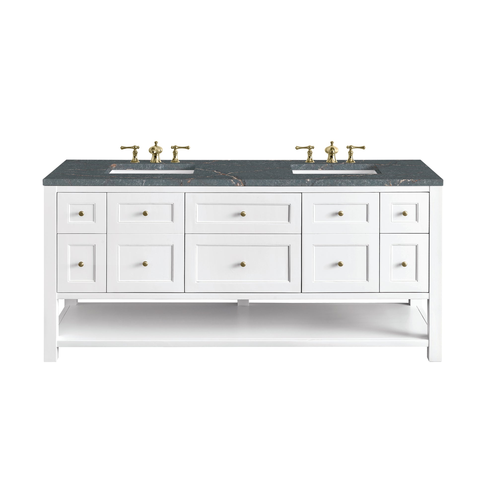 James Martin Vanities Breckenridge 72" Bright White Double Vanity With 3 cm Parisien Bleu Top and FreePower Wireless Charger