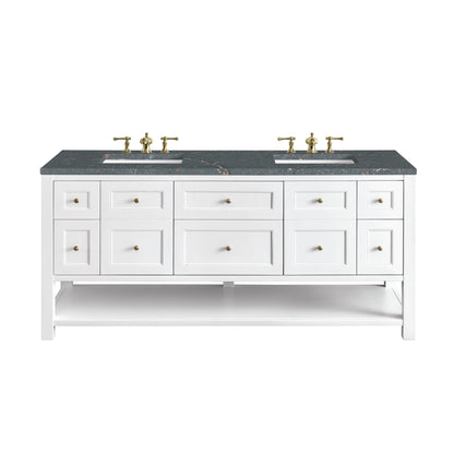 James Martin Vanities Breckenridge 72" Bright White Double Vanity With 3 cm Parisien Bleu Top and FreePower Wireless Charger