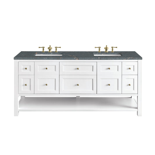 James Martin Vanities Breckenridge 72" Bright White Double Vanity With 3 cm Parisien Bleu Top and FreePower Wireless Charger