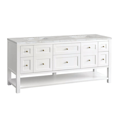 James Martin Vanities Breckenridge 72" Bright White Double Vanity With 3 cm Victorian Silver Top