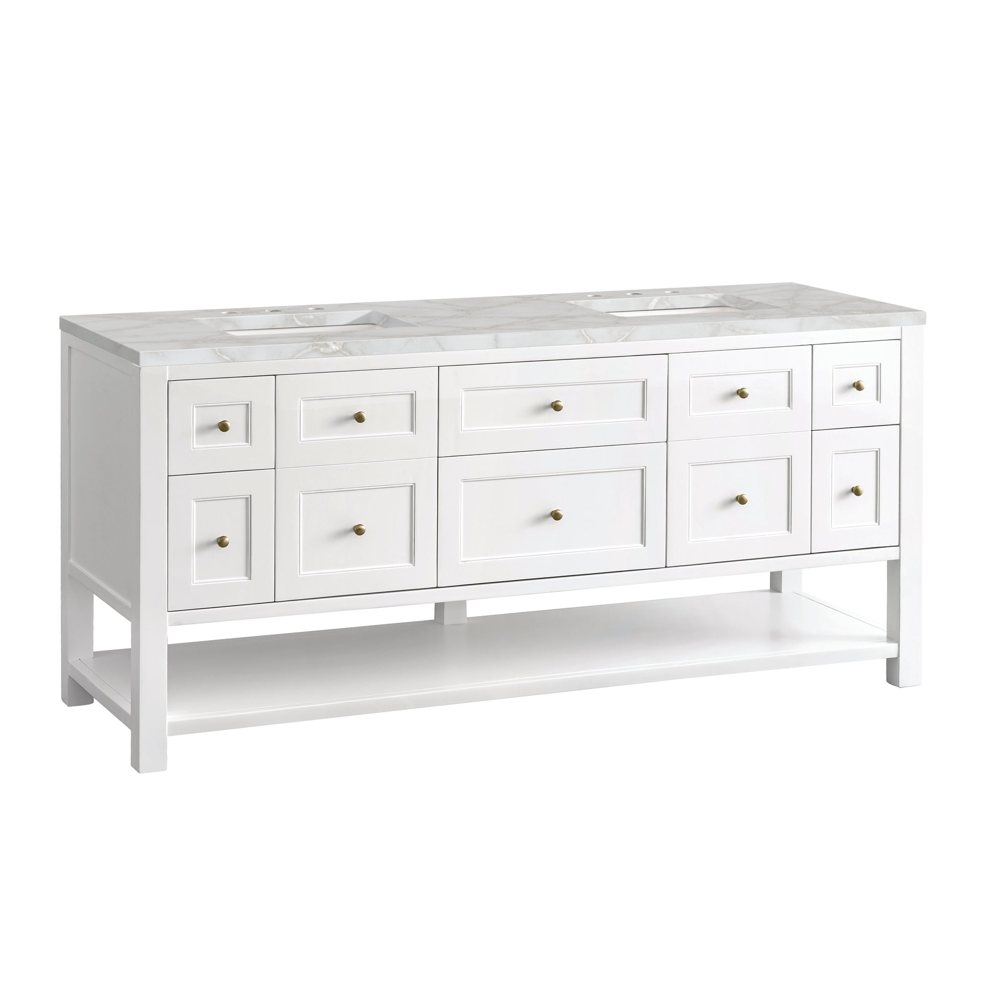 James Martin Vanities Breckenridge 72" Bright White Double Vanity With 3 cm Victorian Silver Top and FreePower Wireless Charger
