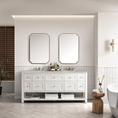 James Martin Vanities Breckenridge 72" Bright White Double Vanity With 3 cm Victorian Silver Top and FreePower Wireless Charger