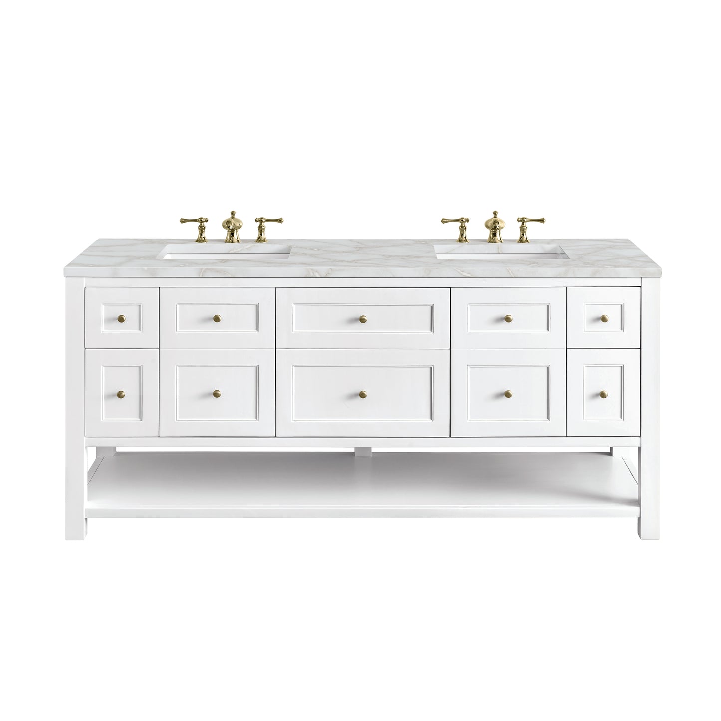 James Martin Vanities Breckenridge 72" Bright White Double Vanity With 3 cm Victorian Silver Top and FreePower Wireless Charger