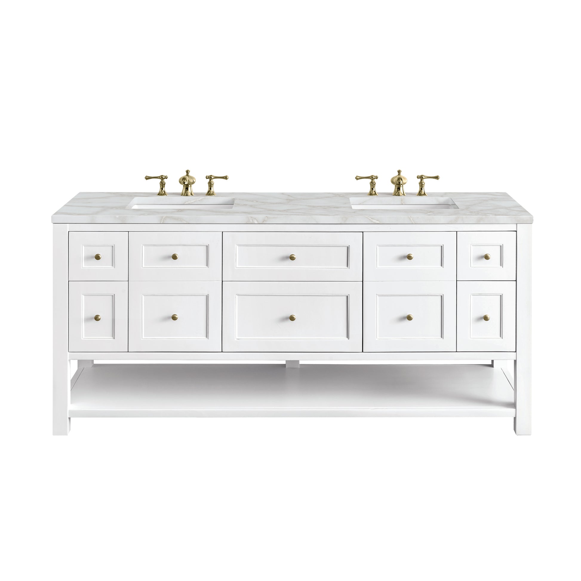 James Martin Vanities Breckenridge 72" Bright White Double Vanity With 3 cm Victorian Silver Top and FreePower Wireless Charger