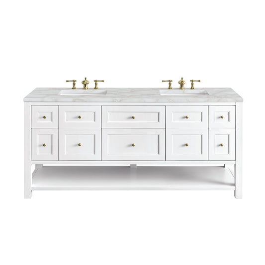 James Martin Vanities Breckenridge 72" Bright White Double Vanity With 3 cm Victorian Silver Top and FreePower Wireless Charger