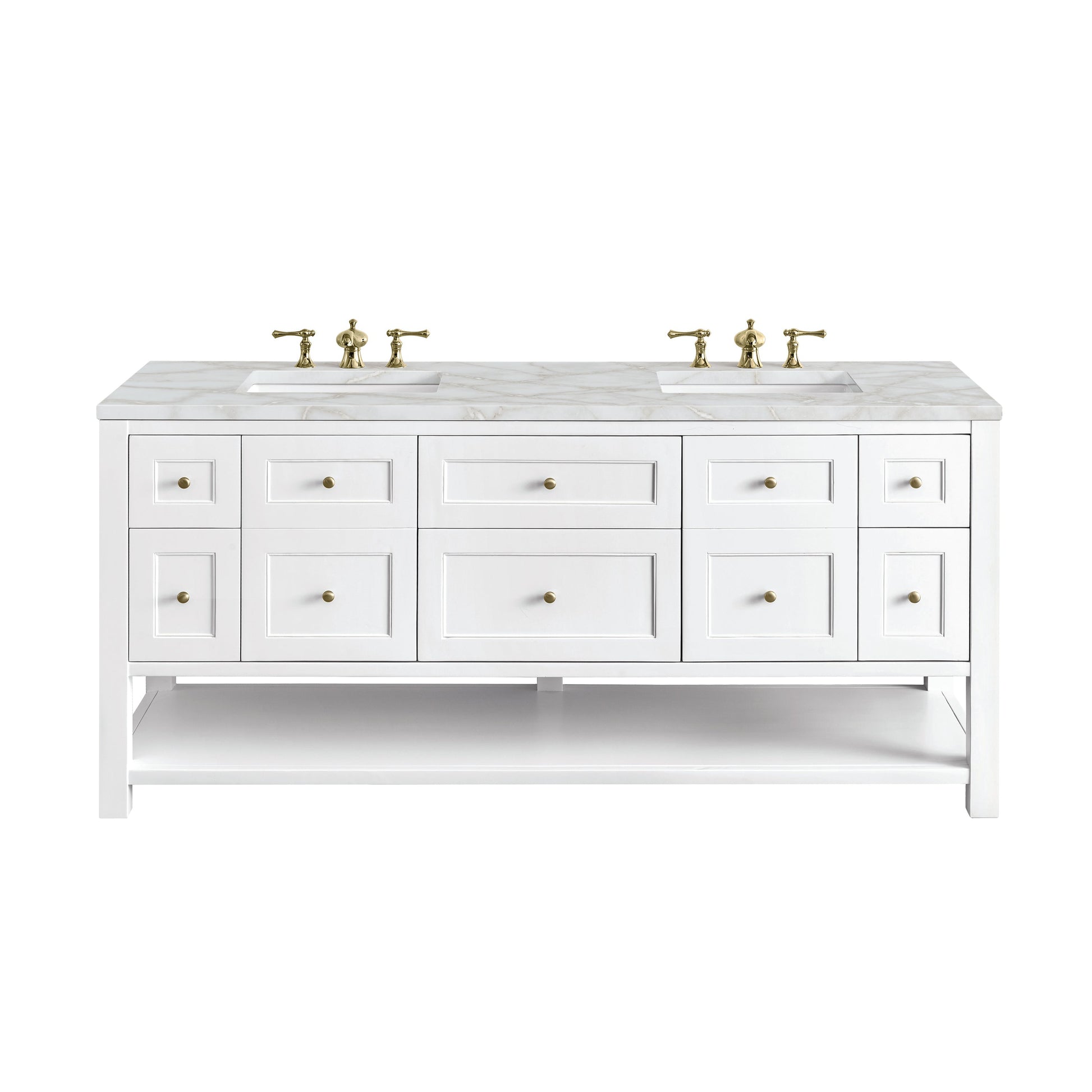 James Martin Vanities Breckenridge 72" Bright White Double Vanity With 3 cm Victorian Silver Top