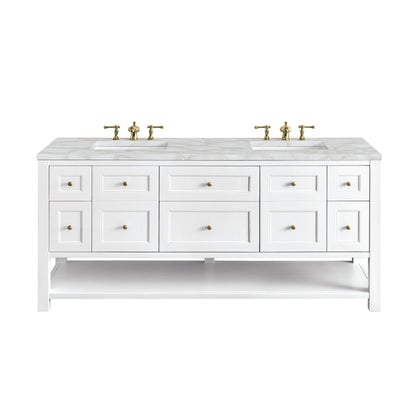 James Martin Vanities Breckenridge 72" Bright White Double Vanity With 3 cm Victorian Silver Top