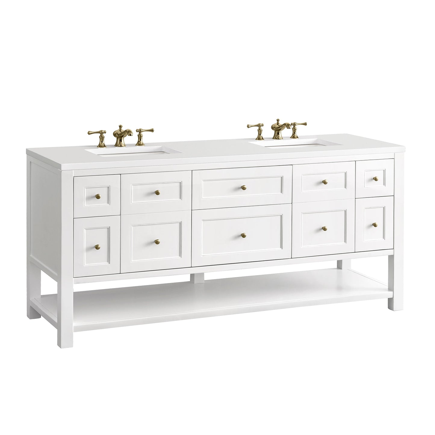 James Martin Vanities Breckenridge 72" Bright White Double Vanity With 3 cm White Zeus Top