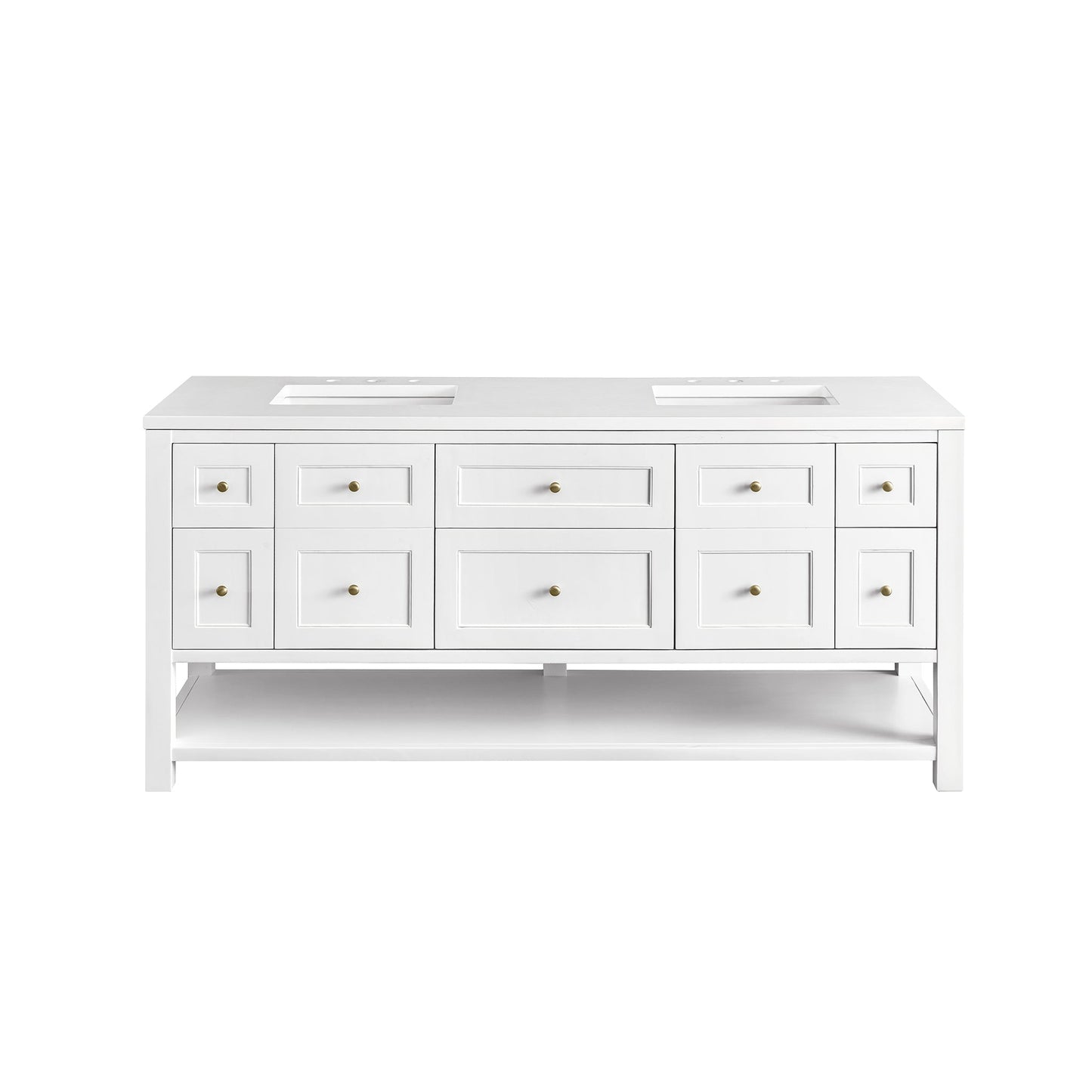 James Martin Vanities Breckenridge 72" Bright White Double Vanity With 3 cm White Zeus Top