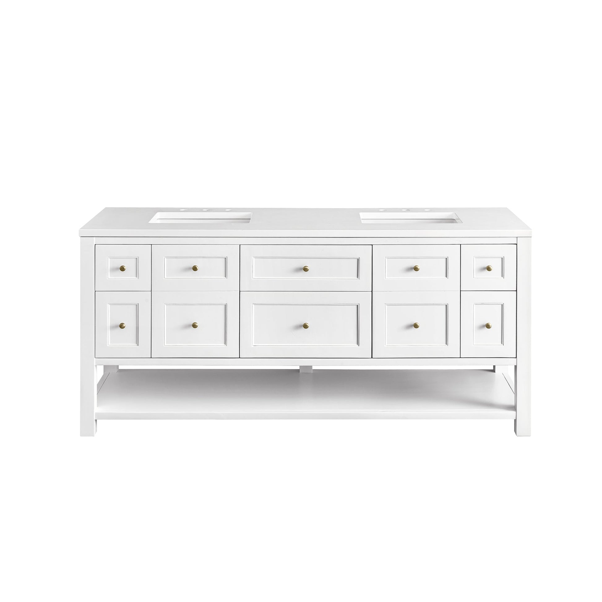 James Martin Vanities Breckenridge 72" Bright White Double Vanity With 3 cm White Zeus Top