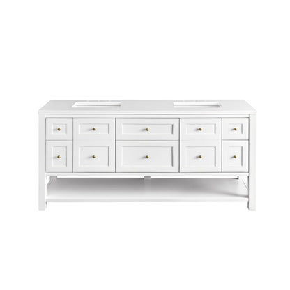 James Martin Vanities Breckenridge 72" Bright White Double Vanity With 3 cm White Zeus Top