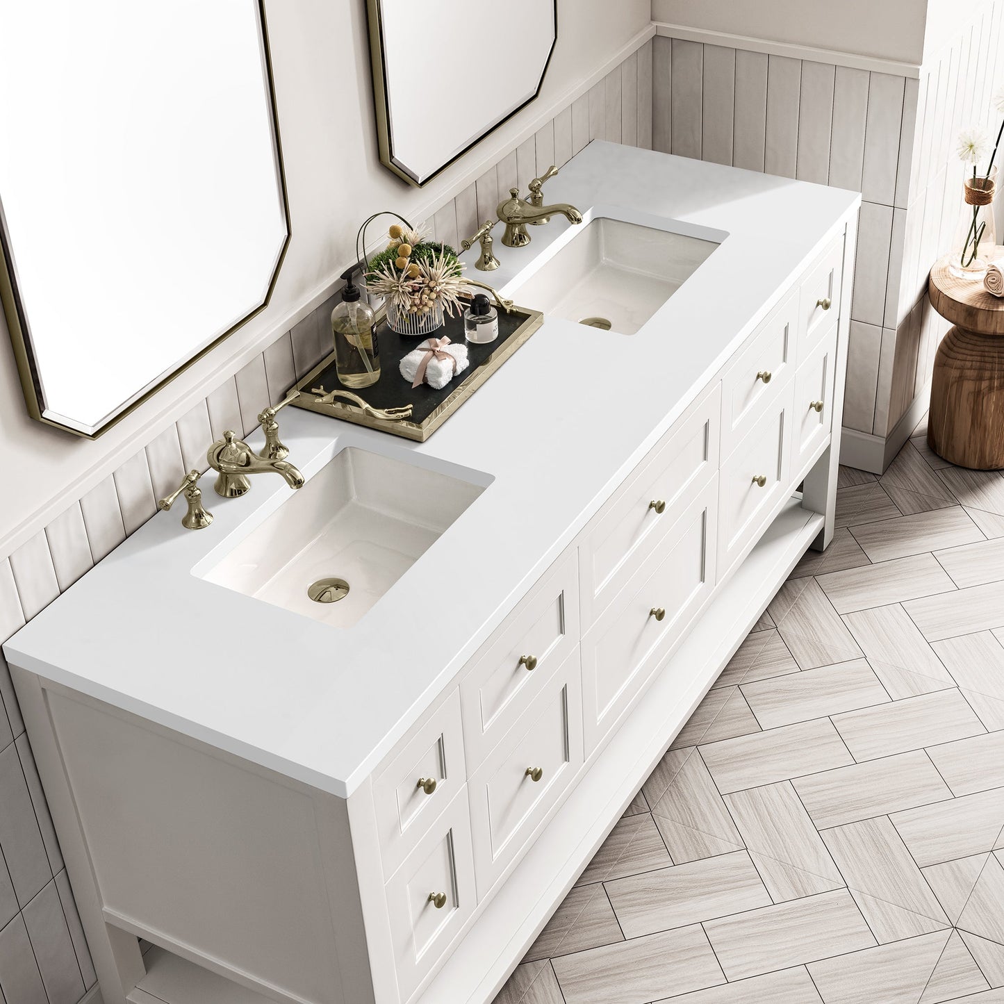 James Martin Vanities Breckenridge 72" Bright White Double Vanity With 3 cm White Zeus Top