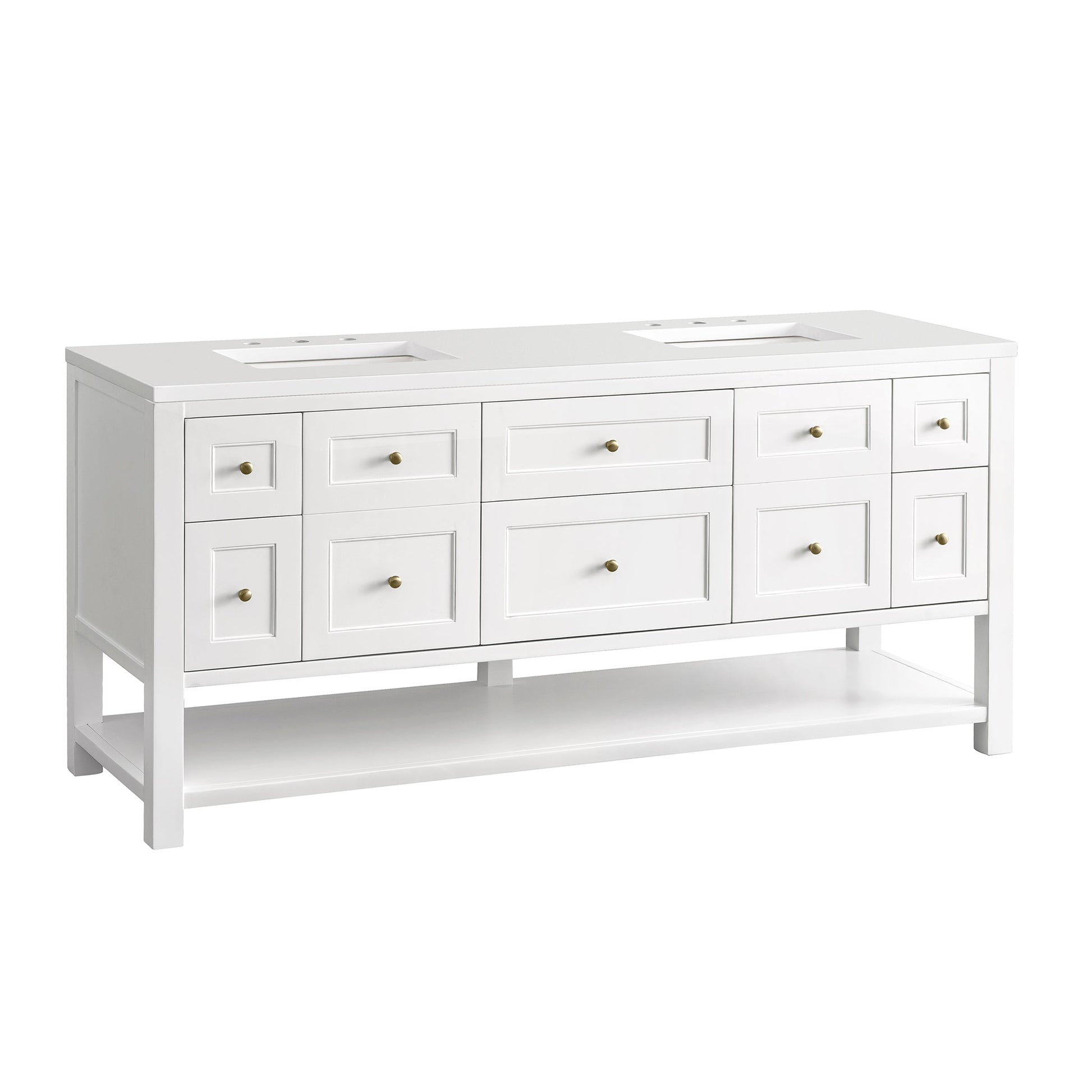 James Martin Vanities Breckenridge 72" Bright White Double Vanity With 3 cm White Zeus Top