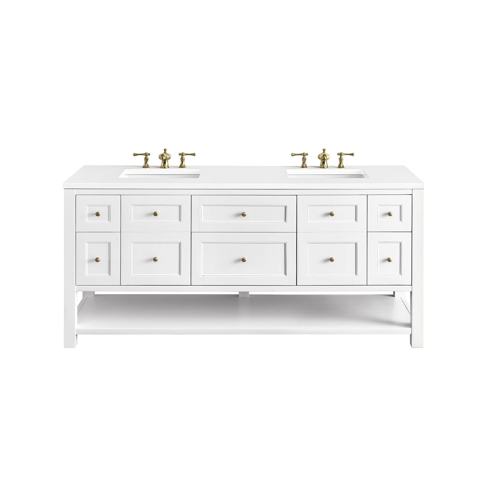 James Martin Vanities Breckenridge 72" Bright White Double Vanity With 3 cm White Zeus Top