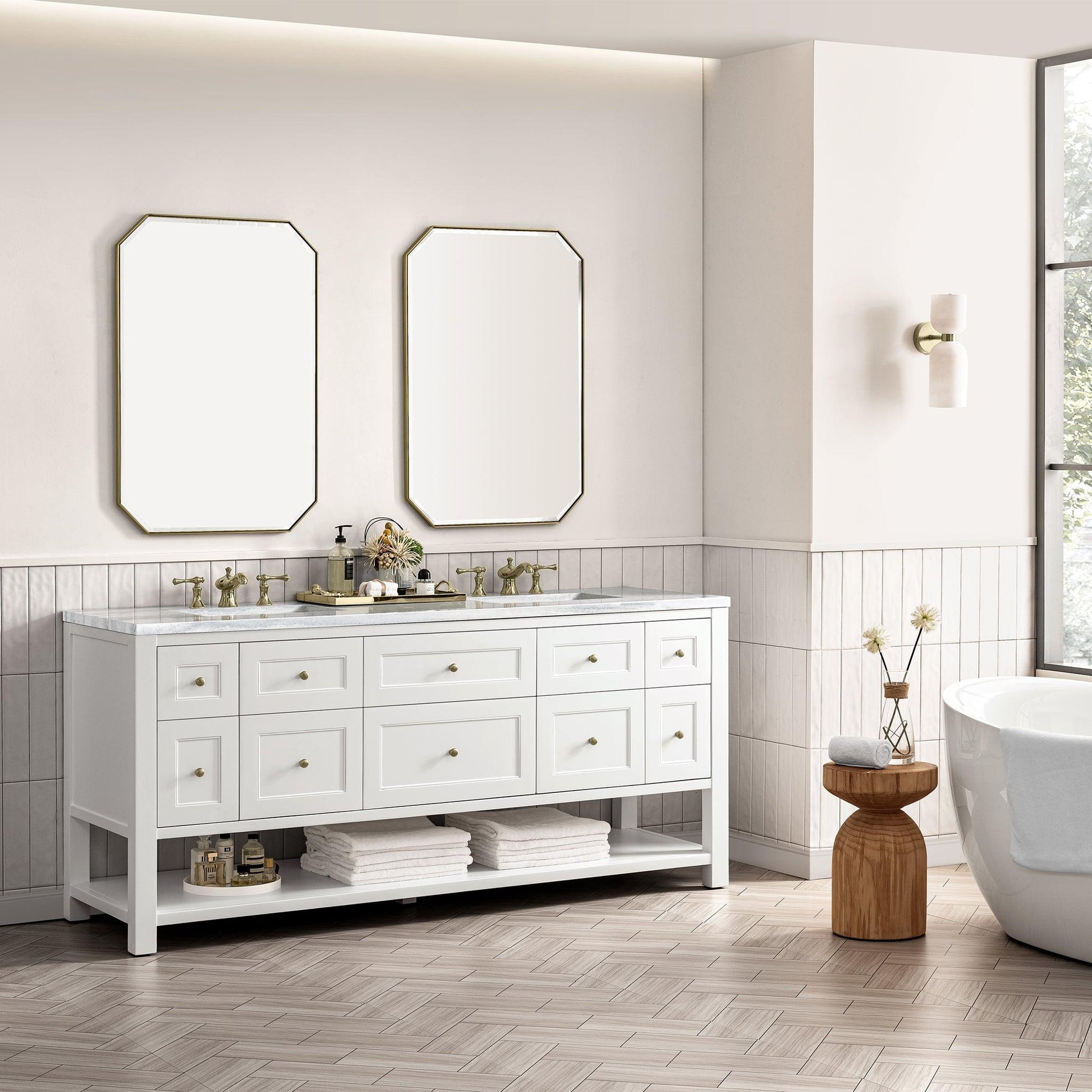 James Martin Vanities Breckenridge 72" Bright White Double Vanity With 3cm Arctic Fall Top