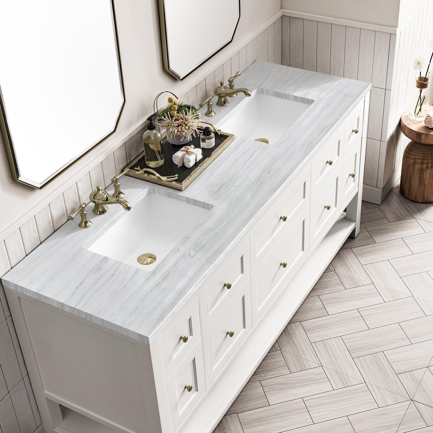 James Martin Vanities Breckenridge 72" Bright White Double Vanity With 3cm Arctic Fall Top