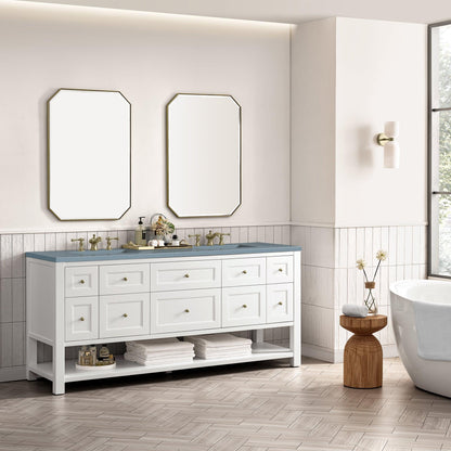 James Martin Vanities Breckenridge 72" Bright White Double Vanity With 3cm Cala Blue Top