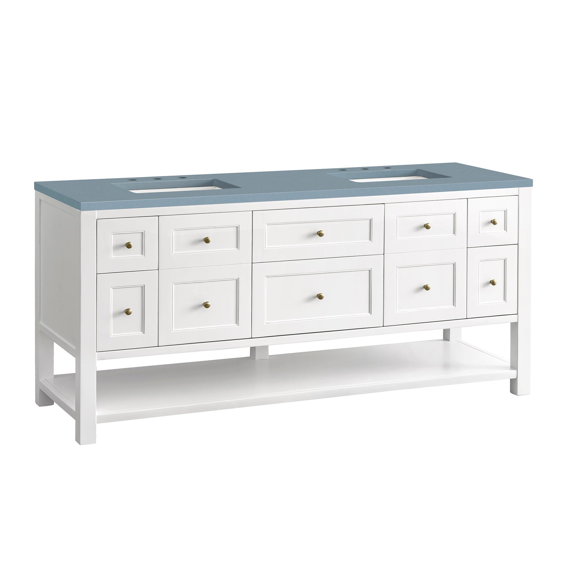 James Martin Vanities Breckenridge 72" Bright White Double Vanity With 3cm Cala Blue Top