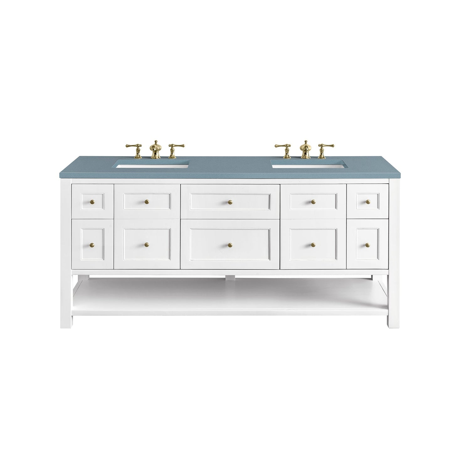 James Martin Vanities Breckenridge 72" Bright White Double Vanity With 3cm Cala Blue Top