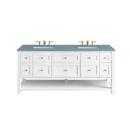 James Martin Vanities Breckenridge 72" Bright White Double Vanity With 3cm Cala Blue Top