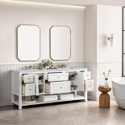 James Martin Vanities Breckenridge 72" Bright White Double Vanity With 3cm Carrara Marble Top