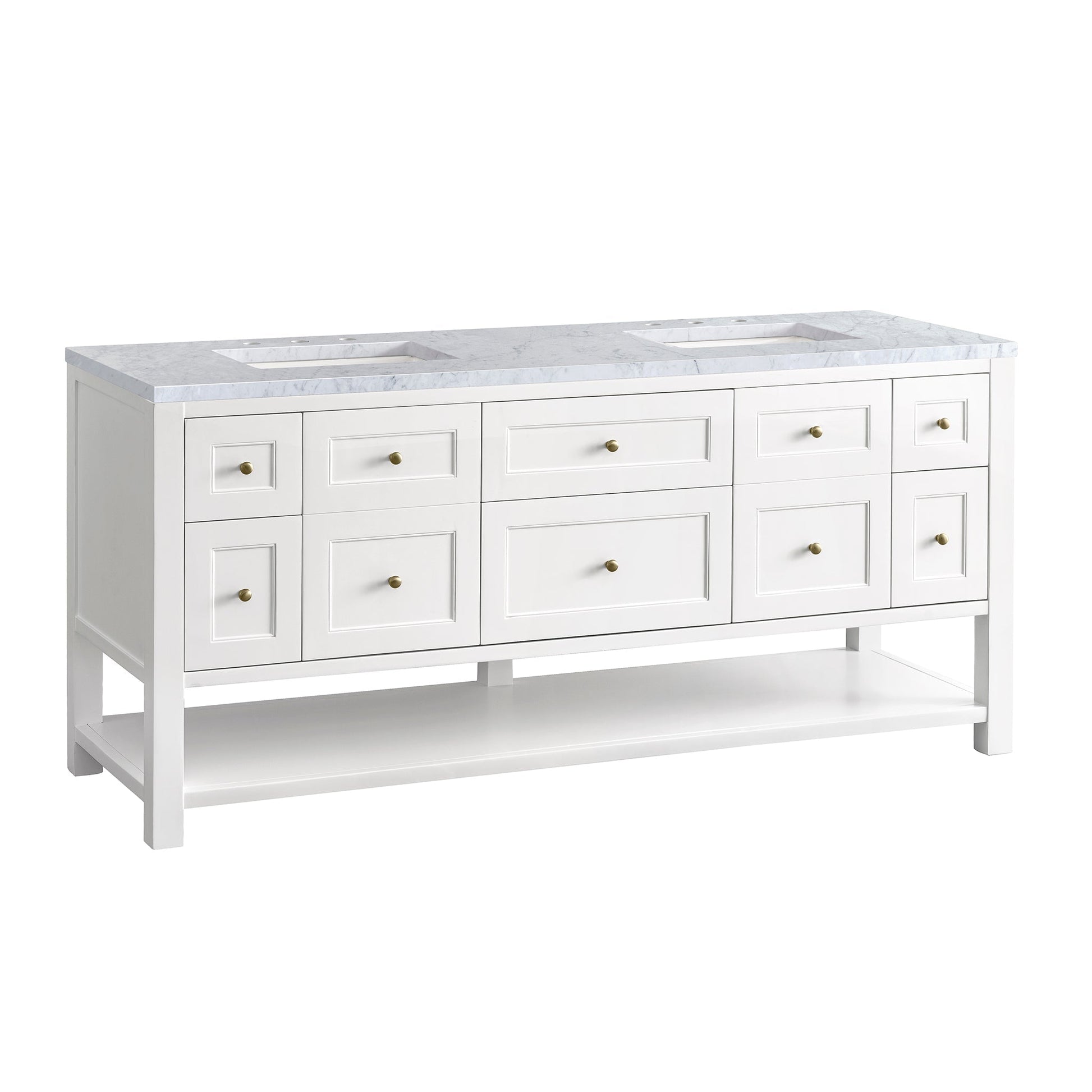 James Martin Vanities Breckenridge 72" Bright White Double Vanity With 3cm Carrara Marble Top