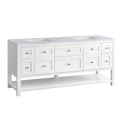 James Martin Vanities Breckenridge 72" Bright White Double Vanity With 3cm Carrara Marble Top