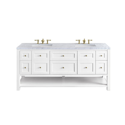 James Martin Vanities Breckenridge 72" Bright White Double Vanity With 3cm Carrara Marble Top