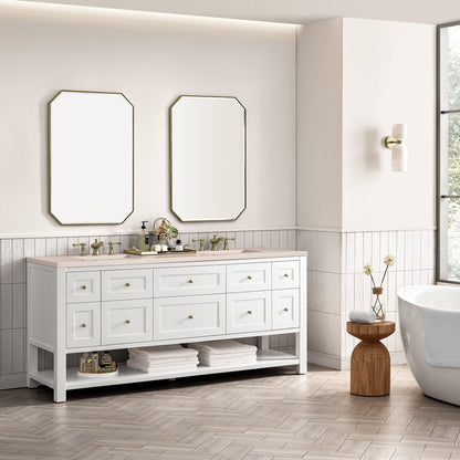 James Martin Vanities Breckenridge 72" Bright White Double Vanity With 3cm Eternal Marfil Top