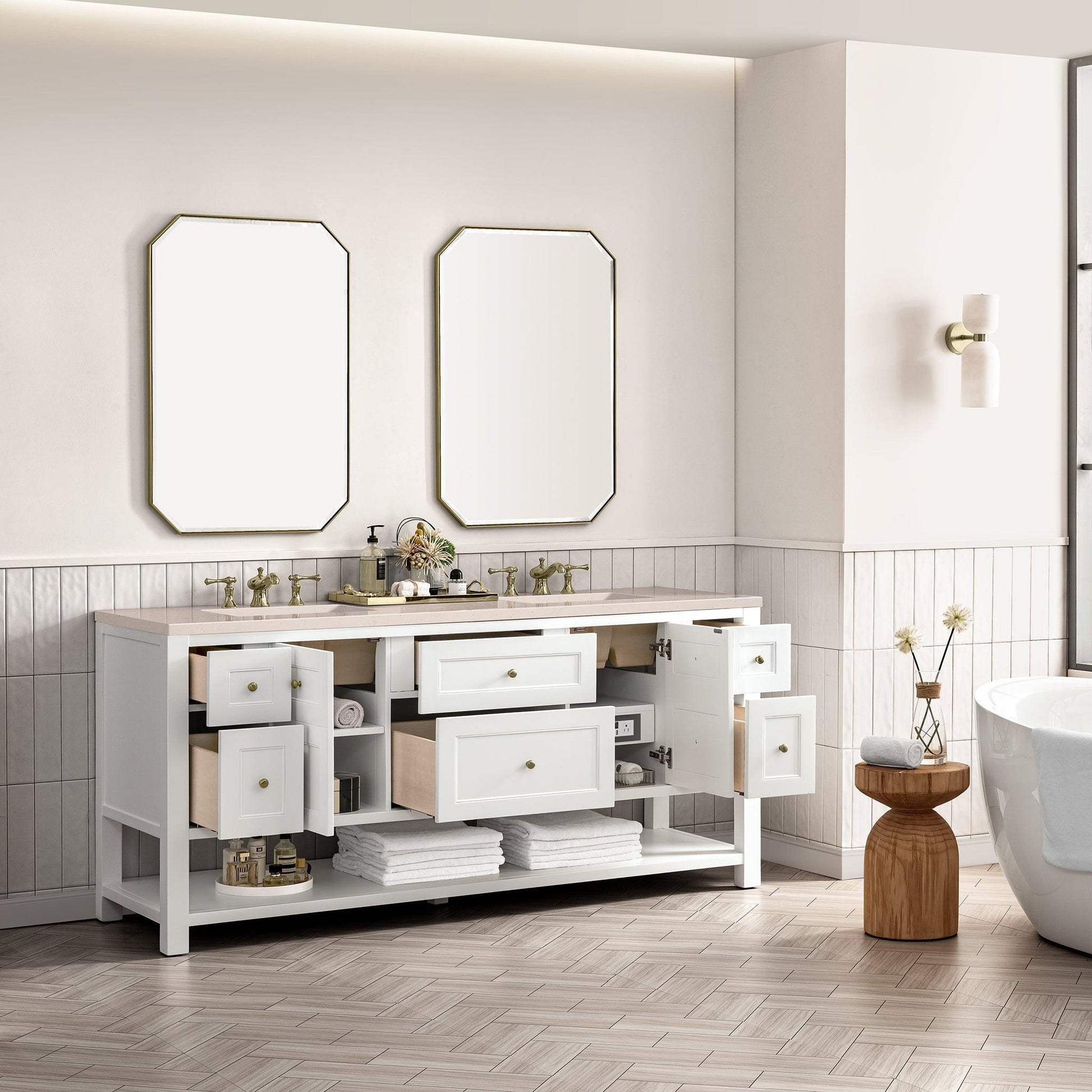 James Martin Vanities Breckenridge 72" Bright White Double Vanity With 3cm Eternal Marfil Top