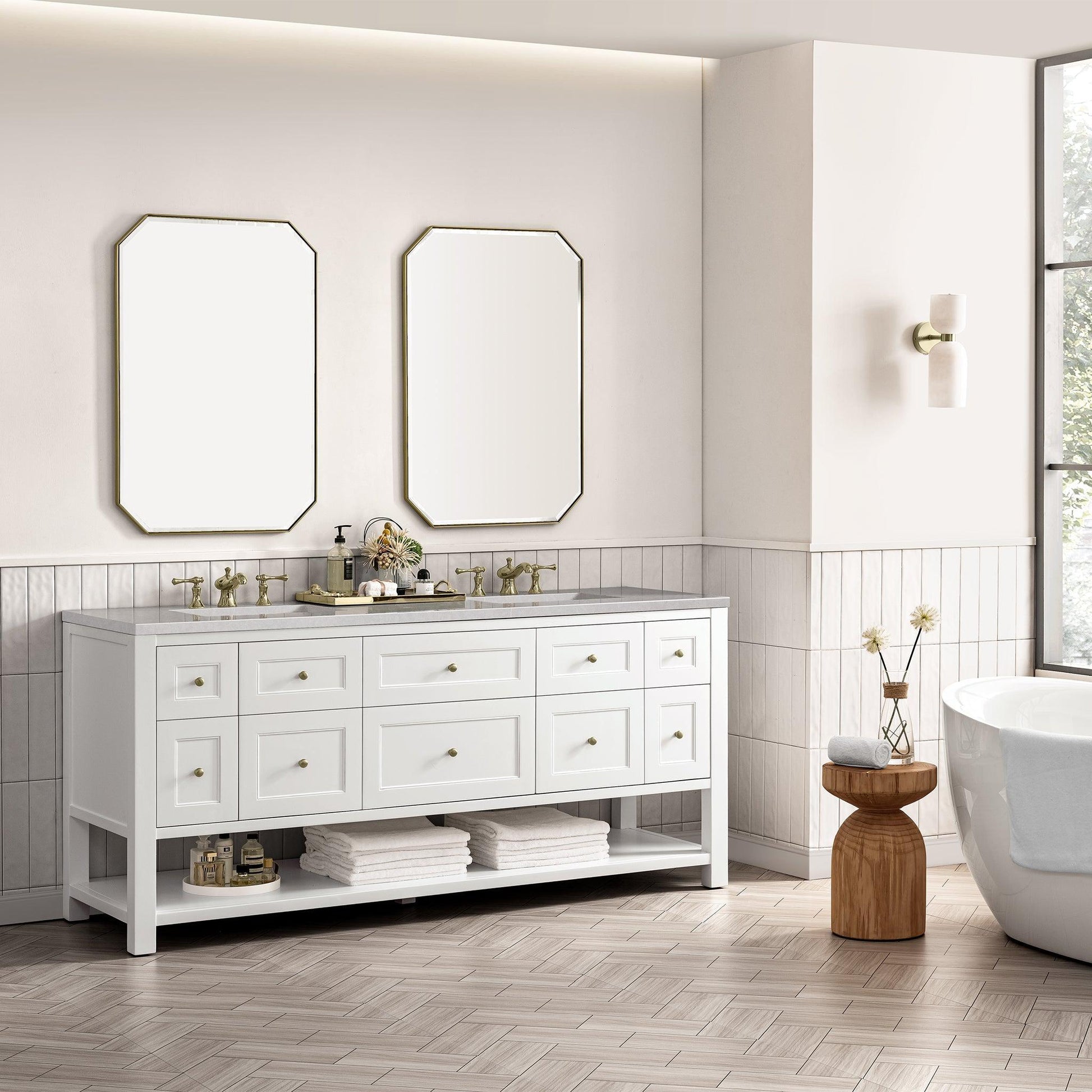 James Martin Vanities Breckenridge 72" Bright White Double Vanity With 3cm Eternal Serena Top