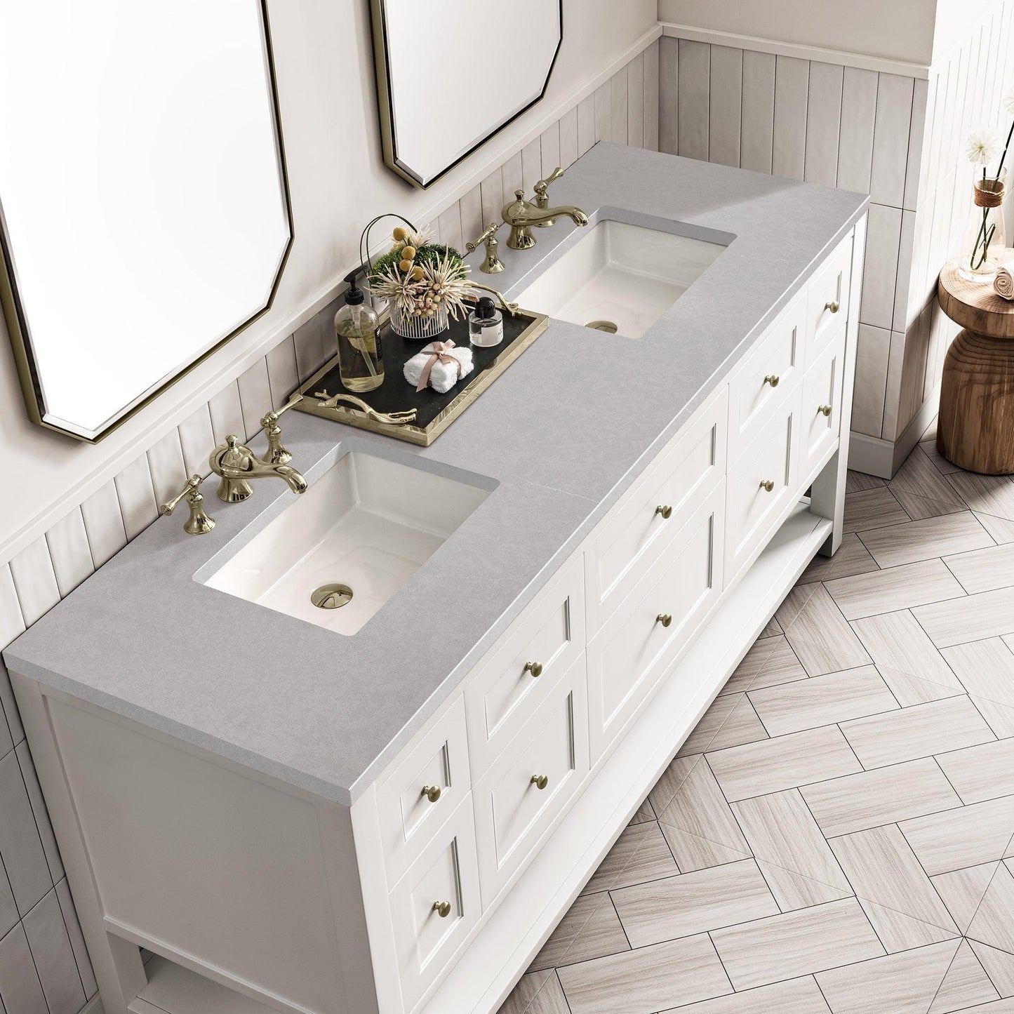 James Martin Vanities Breckenridge 72" Bright White Double Vanity With 3cm Eternal Serena Top