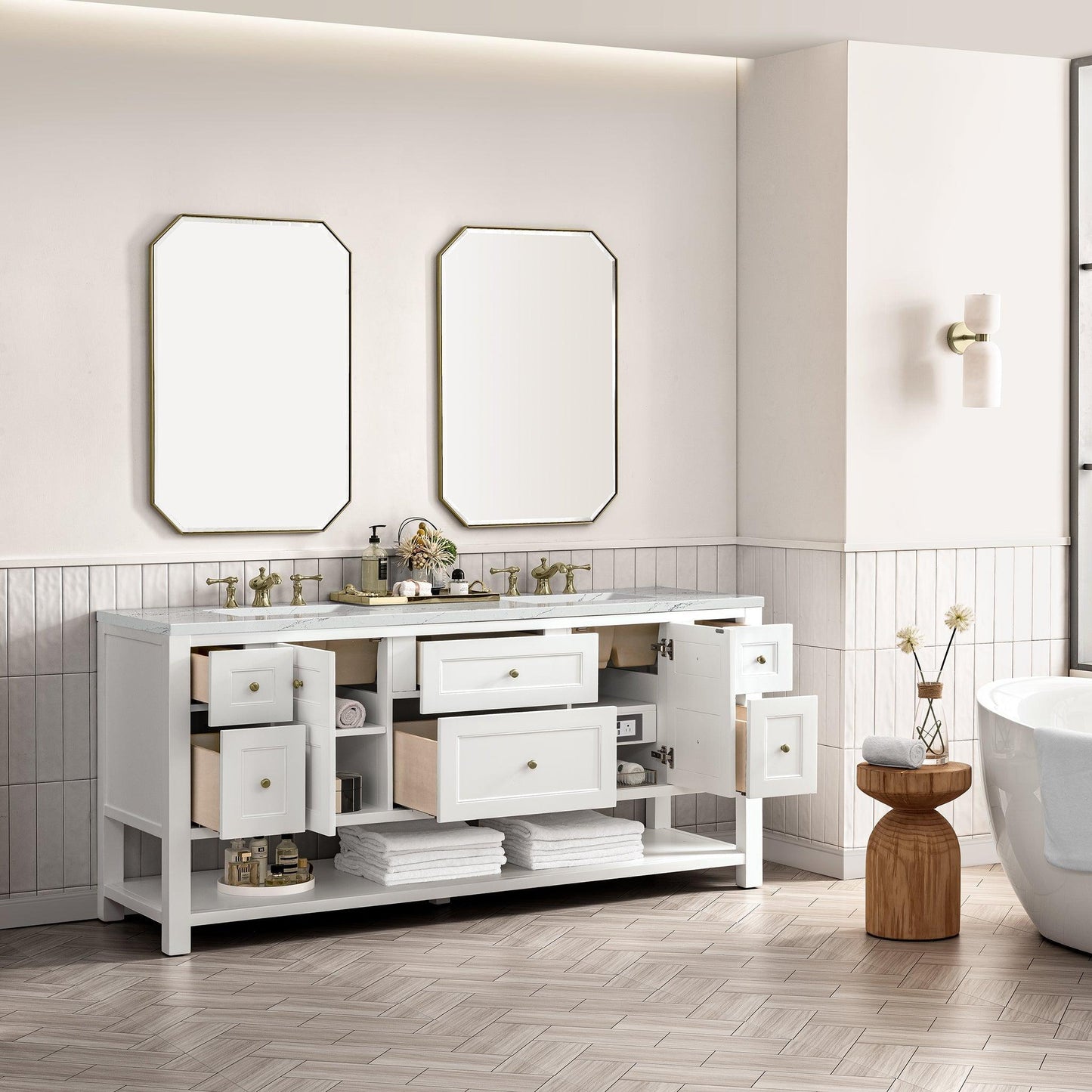 James Martin Vanities Breckenridge 72" Bright White Double Vanity With 3cm Ethereal Noctis Top