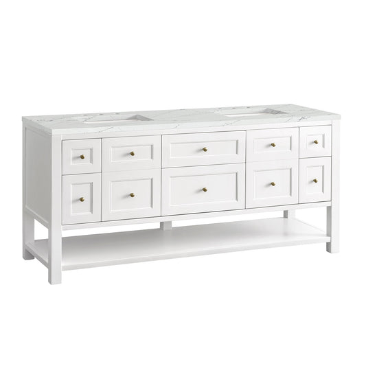 James Martin Vanities Breckenridge 72" Bright White Double Vanity With 3cm Ethereal Noctis Top