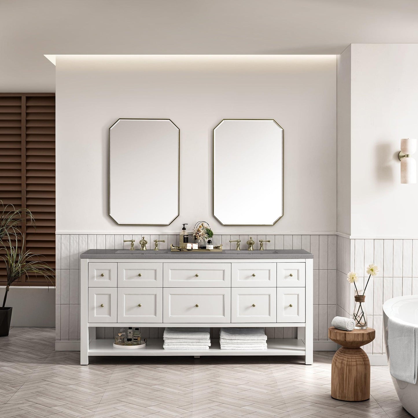 James Martin Vanities Breckenridge 72" Bright White Double Vanity With 3cm Grey Expo Top