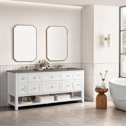 James Martin Vanities Breckenridge 72" Bright White Double Vanity With 3cm Grey Expo Top