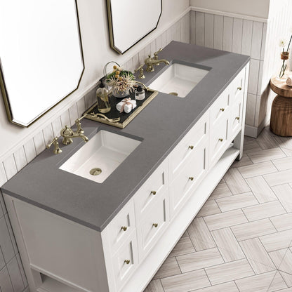 James Martin Vanities Breckenridge 72" Bright White Double Vanity With 3cm Grey Expo Top