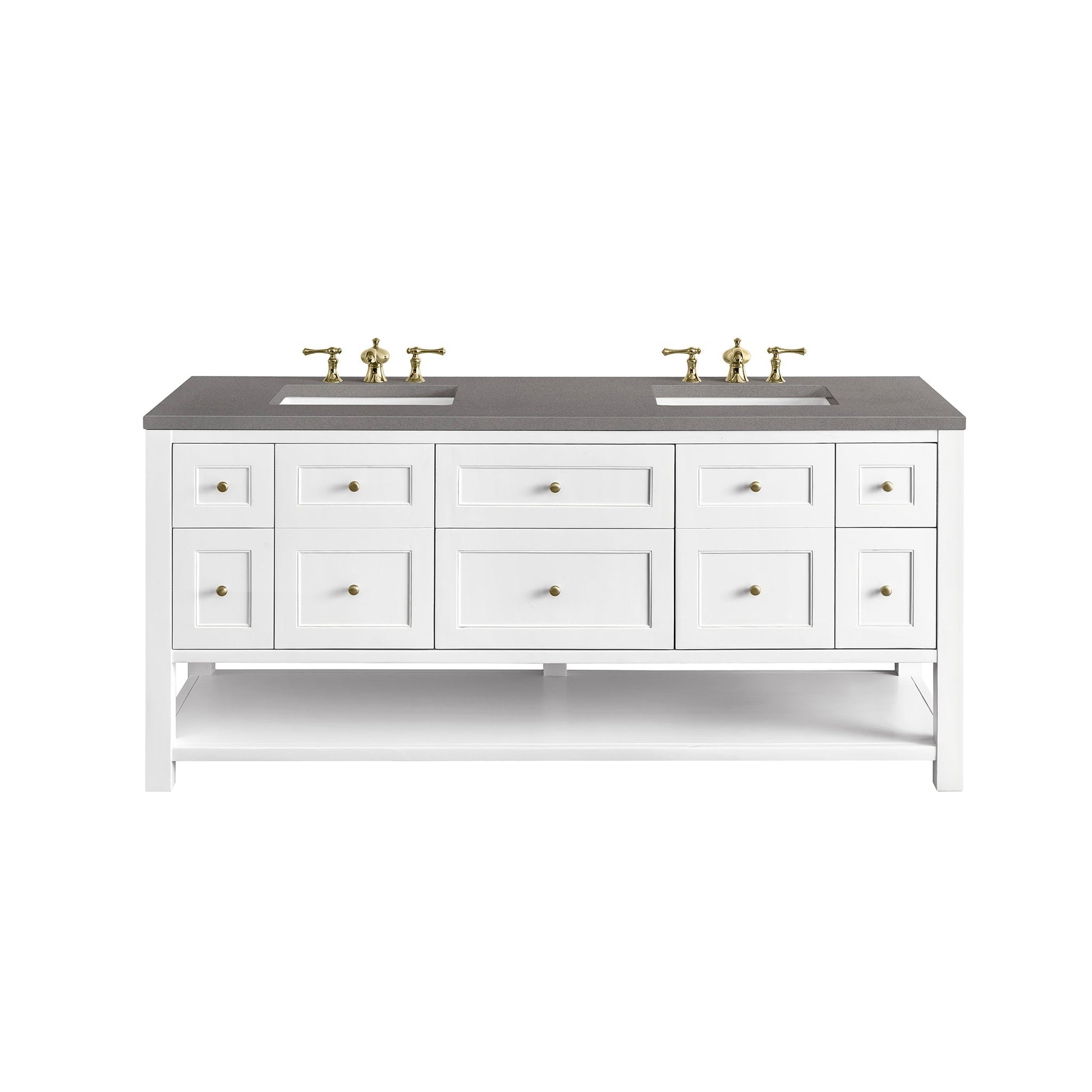 James Martin Vanities Breckenridge 72" Bright White Double Vanity With 3cm Grey Expo Top