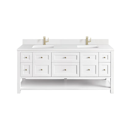 James Martin Vanities Breckenridge 72" Bright White Double Vanity With Single Hole 3 cm White Zeus Top & Backsplash