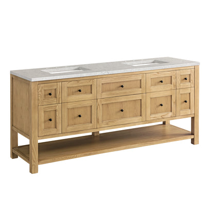 James Martin Vanities Breckenridge 72" Light Natural Oak Double Vanity With 3 cm Eternal Jasmine Pearl Top and FreePower Wireless Charger