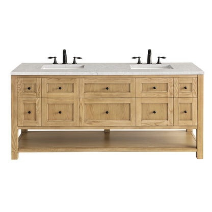 James Martin Vanities Breckenridge 72" Light Natural Oak Double Vanity With 3 cm Eternal Jasmine Pearl Top and FreePower Wireless Charger