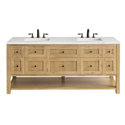 James Martin Vanities Breckenridge 72" Light Natural Oak Double Vanity With 3 cm Ethereal Noctis Top and FreePower Wireless Charger