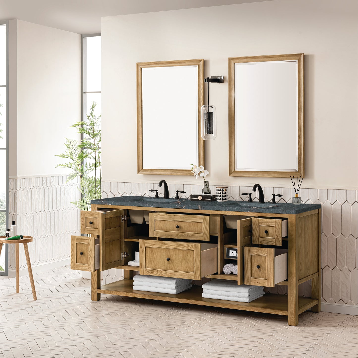 James Martin Vanities Breckenridge 72" Light Natural Oak Double Vanity With 3 cm Parisien Bleu Top