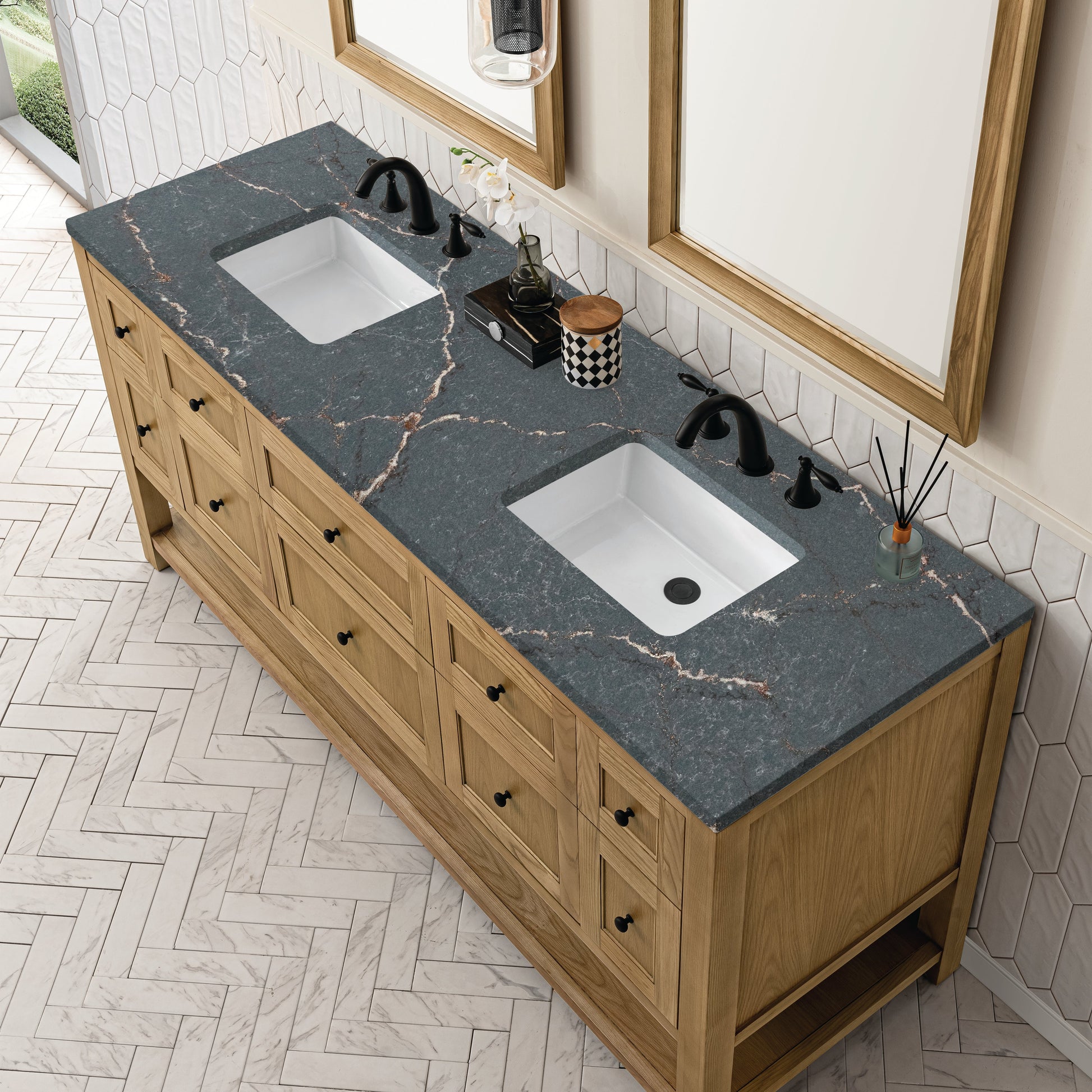 James Martin Vanities Breckenridge 72" Light Natural Oak Double Vanity With 3 cm Parisien Bleu Top