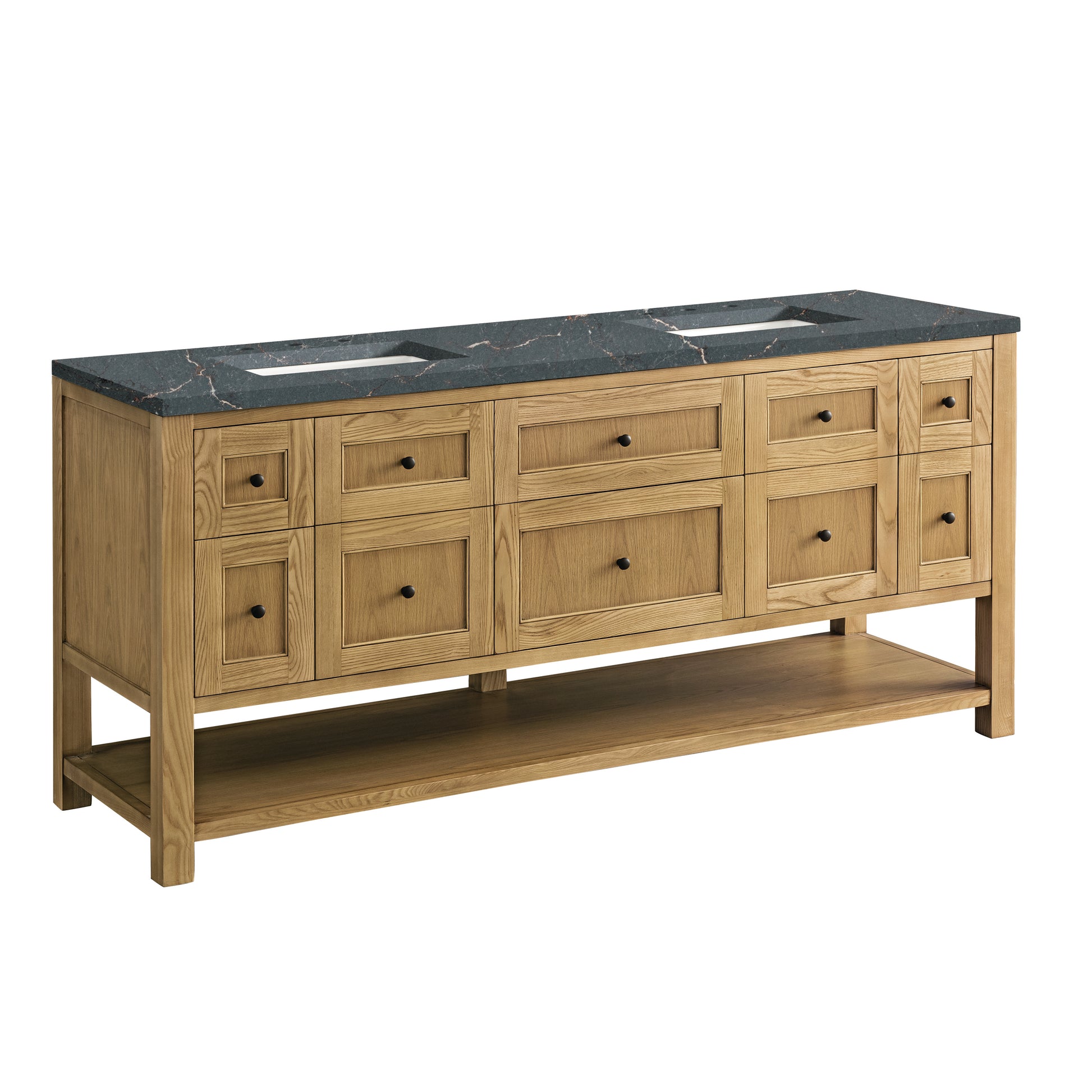 James Martin Vanities Breckenridge 72" Light Natural Oak Double Vanity With 3 cm Parisien Bleu Top and FreePower Wireless Charger